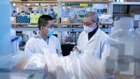 David Ho in the lab speaking with another scientist